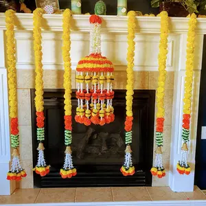 LoveNspire Traditional Plastic Marigold Floral Garland & Jhoomar Decorations - Lightweight Sacred String Ornaments, Multi-Size for Diwali, Weddings, Home Decor
