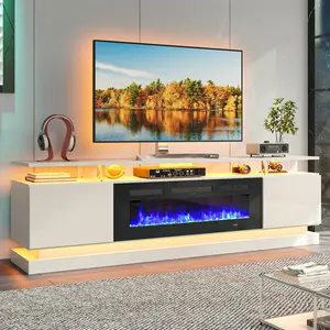 【2 Packages Shipping】70" Fireplace TV Stand Modern Entertainment Center for TVs Up to 80" with Storage Cabinets & Adjustable Flame Multicolor Modes Black & White Electric Fireplace, Led Tv Stand, Tv Console Table