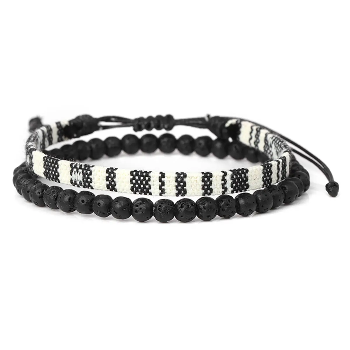 Men's and women's woven bracelets, handmade Bohemian bead woven bracelets, two-piece adjustable bracelet anklet