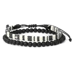 Men's and women's woven bracelets, handmade Bohemian bead woven bracelets, two-piece adjustable bracelet anklet