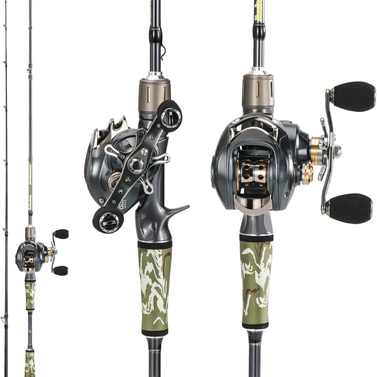 Sougayilang Baitcaster Combo for Freshwater and Inshore, 2 Piece 30Ton+24Ton Graphite Fishing Rod with SuperPolymer Handle, 7.0:1 Gear Ratio Baitcasting Reel, 11+1 Bearings, S Style Hook Keeper