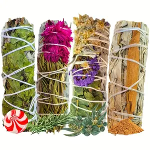 Complete White Sage Smudge Kit with 4 Smudge Sticks (Cinnamon, Mint, Eucalyptus, Rosemary), Abalone Shell, Witch Broom, Amethyst & Chakra Pendant, Space Cleansing Set for Home, Halloween & Teacher Appreciation Gifts