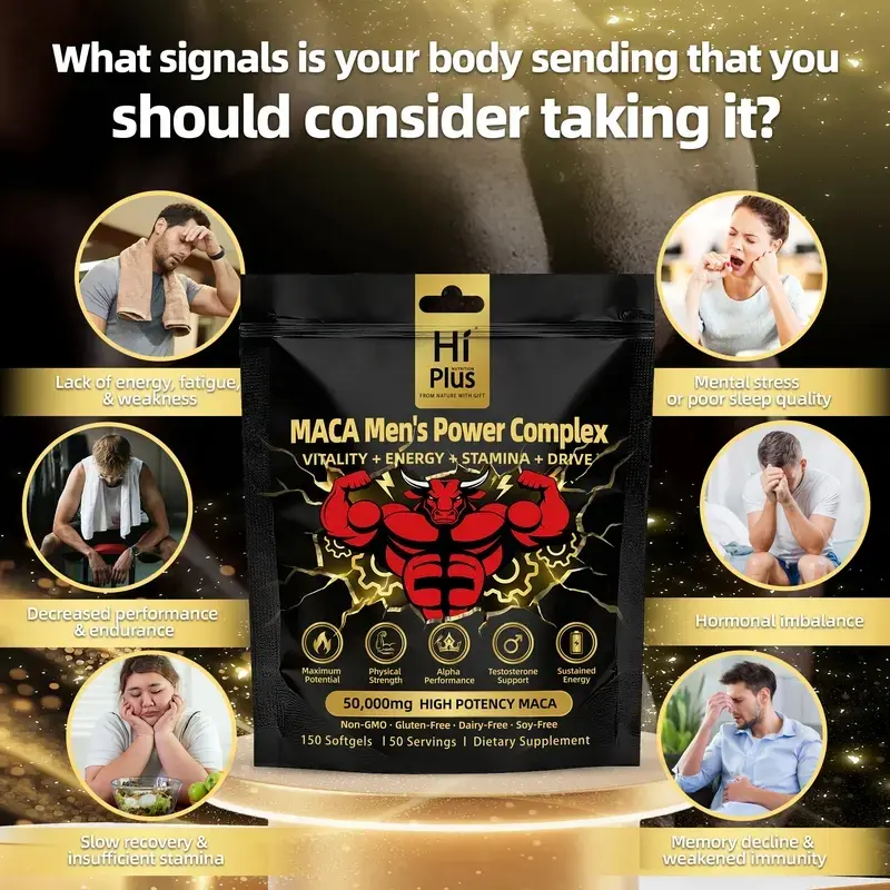 HiPlus Edible Dietary Fitness Immune Support Pre-Workout Plant-Based Vitamin C Capsules - 50000mg Shilajit Maca Complex for Men, Energy Boost, Ashwagandha, Ginseng, Urolithin A, Green Tea, 150 Extra Strength Liposomal Softgels, Natural Ingredients