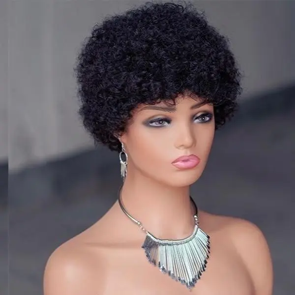 Machine-made Pixie Wig 100% Human Hair Short Curly Style for Women Natural Look