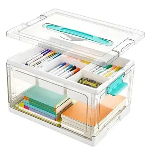 24 QT Clear Plastic Craft Organizer With Removable Trays And Dividers, Storage Box For Coloring Books, Modeling Clay