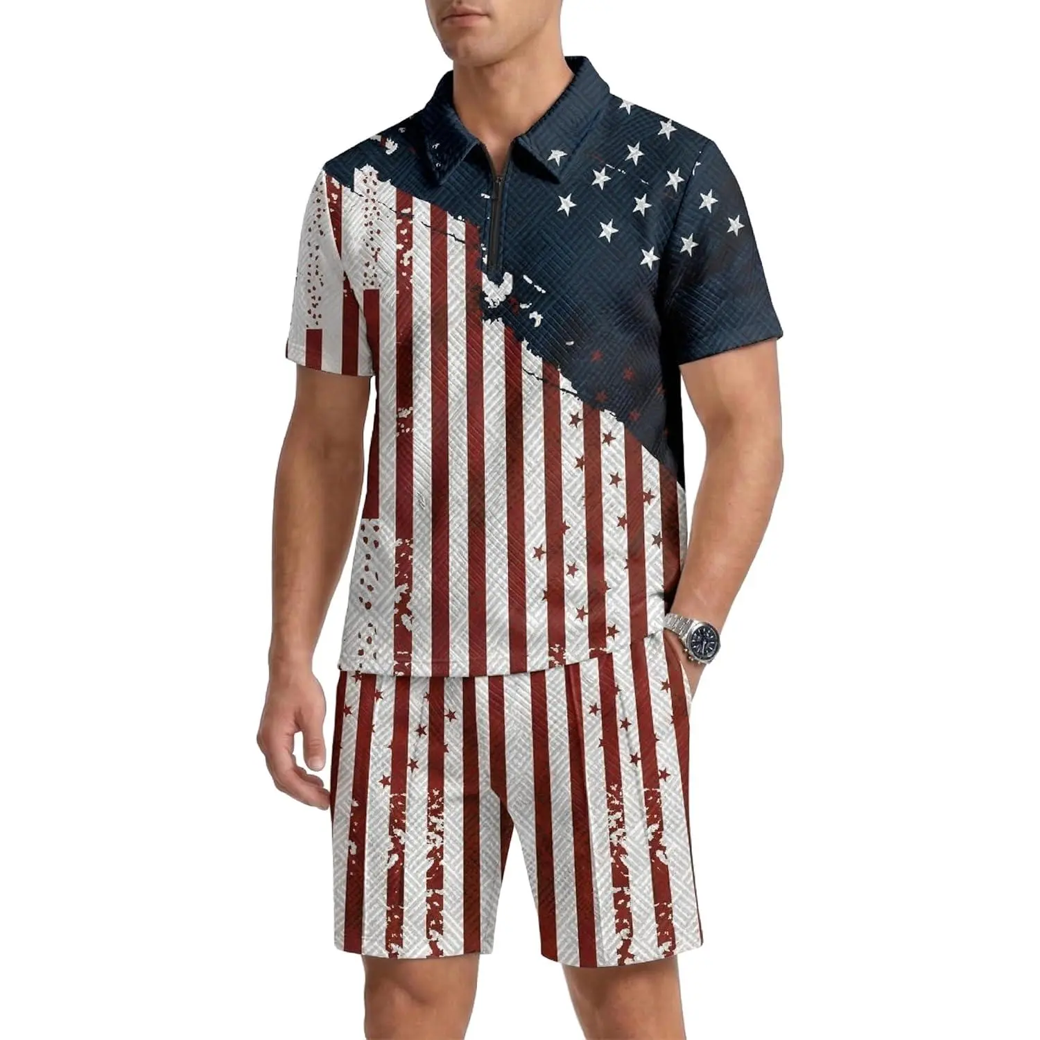 Mens Track Suits 2 Piece Sets Short Sleeve Sweatsuit Outfits 1/4 Zip Mens Athletic Jogging Outfits Summer Mens Outfits