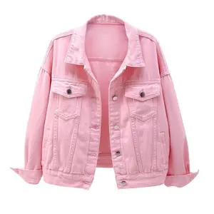 2025 New Women's Short Loose Long Sleeve Jacket Colorful Plus Size Denim Womenswear Coats Tops Comfort Outerwear Casual Batwing Collar Fitted Collared Pink com frts or bet Basic Minimalist（gift）