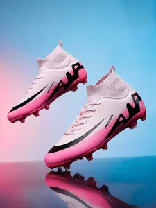 Unisex High-Top Football Training Shoes, Trendy Cool Colors, Comfortable Soft Lining, Breathable Textile Upper, Tpu Sole