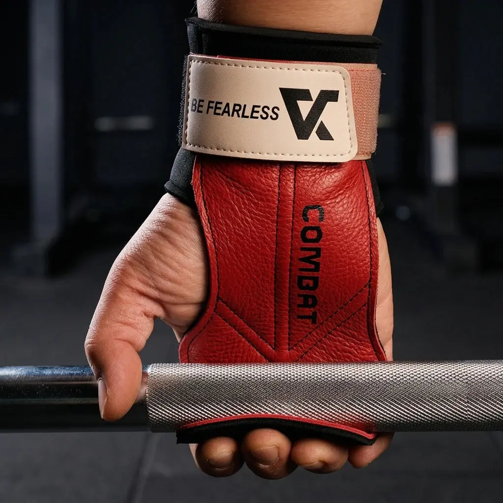 PrimeFit Cowhide 3-Layer Lifting Grip Pads – Deadlift & Pull-Up Wrist Support Gloves for Gym Training