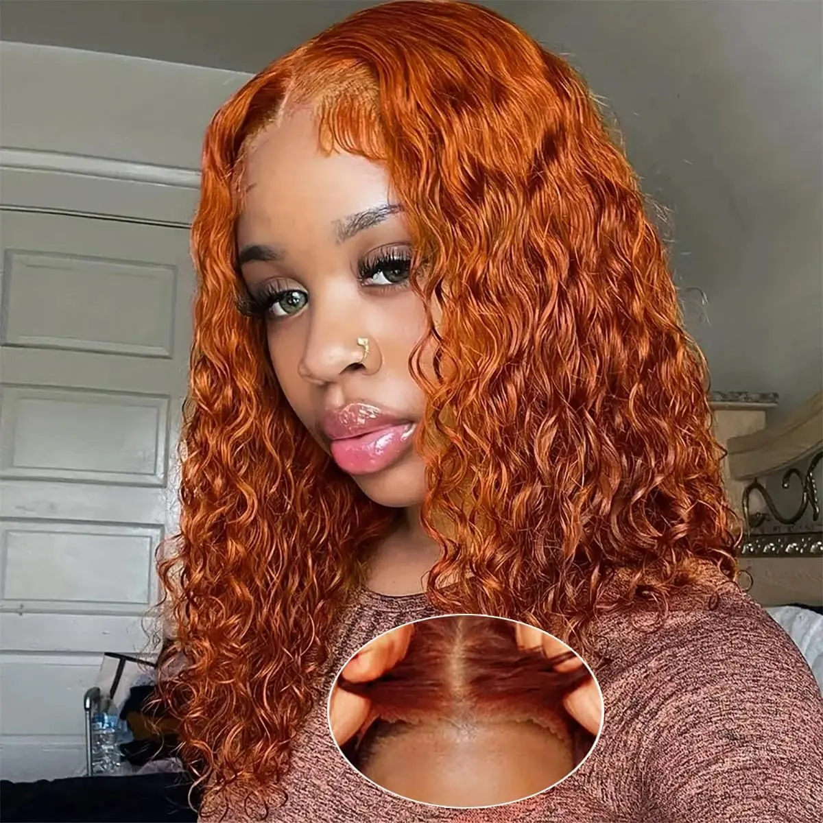 Curly BOB Wig Human Hair 180 Density 13x4 HD Lace Closure Curly Wave Wigs for Black Women Glueless Wear and Go Pre Plucked Deep Wave Wet and Wavy Glueless Wigs Human Hair Ginger 12 Inch summerwins