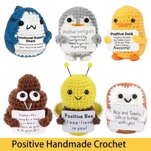 Handmade Knitted Plant Decorations, Gift Set with Encouragement Cards, Positive Messages, Perfect for Halloween, Christmas Gifts, Stocking Stuffers, Handmade Crochet Penguin, Handmade Crochet Duck, Animal Figures, Craftsmanship