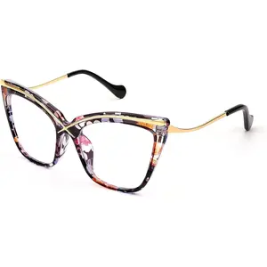 EyeconicFinds  Women Oversized Square Blue Light Blocking Glasses Anti Eyestrain Cat Eye Fashion Eyewear Travel Accessory,Internet Celebrity Style B2956