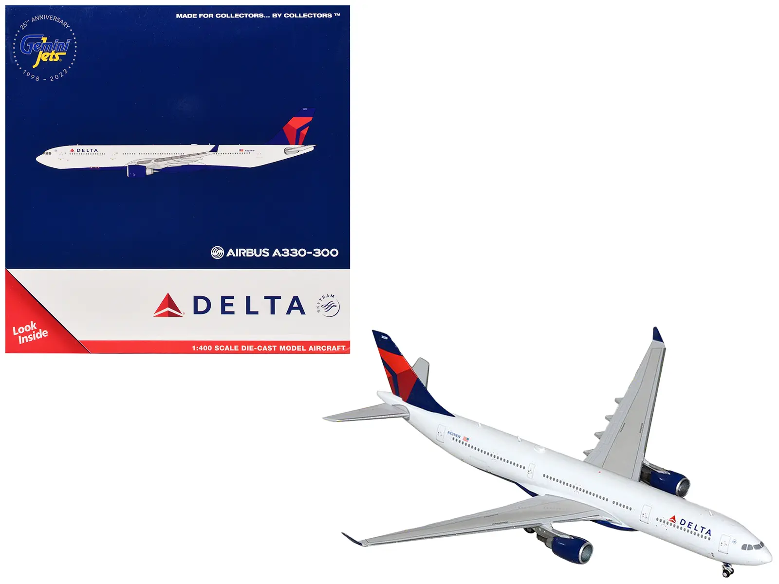 Airbus A330-300 Commercial Aircraft "Delta Air Lines" (N829NW) White with Blue and Red Tail 1/400 Diecast Model by GeminiJets