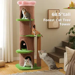 Heavy-duty cat tree resembling a tree, featuring 4 apartments, a flower-top bed, and thick scratching posts