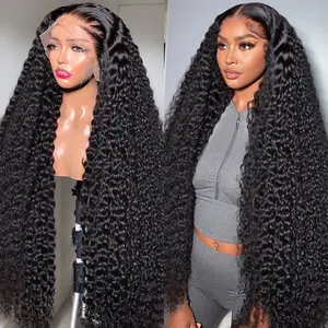 Bling Hair 30 32 Inch Natural Color Deep Wave 13x4 13x6 HD Transparent Full Frontal Lace Curly Brazilian Human Hair Water Wigs 180 Density