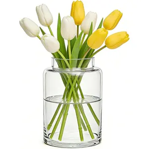 Large Flower Vase,9 Inch Large Clear Flower Vase for Bouquet, Clear Glass vase for Living Room Decor,Home Party Wedding Centerpiece,Birthday Anniversary Table Decor,Minimalist Big Vases for Office