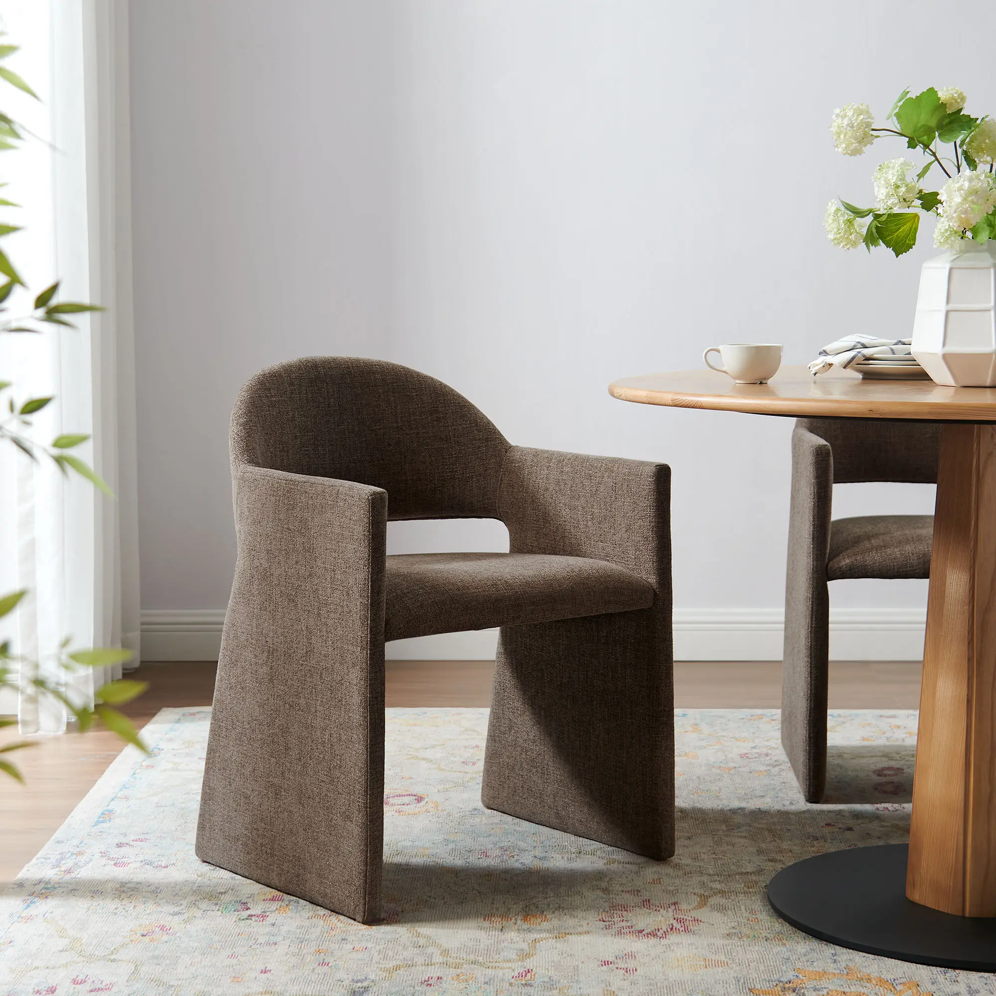 Talia Upholstered Fabric Dining Armchair in Mocha Talia Upholstered Fabric Dining Armchair in Mocha