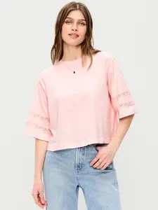 Old Navy Women's Vintage Crew-Neck Cropped Lace-Trim T-Shirt