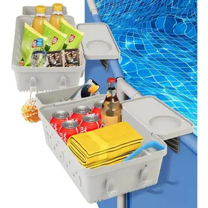 2-Pack Upgraded Poolside Storage Baskets – Adjustable Hanging Organizer for Above Ground Pools, with Cup Holder & Towel Hook, Fits 3" Rails Container Hollow