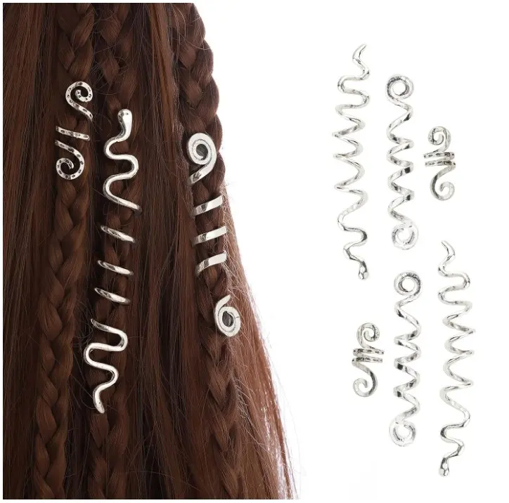6 Pcs Hair Accessories Loc Hair Jewelry for Women Braids, Halloween Hair Decoration, Silver Dreadlock Accessories
