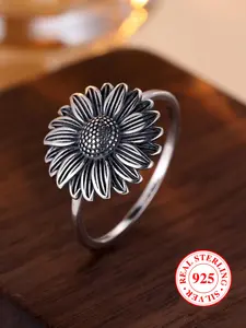 S925 Sterling Silver Sunflower Design Unique Rings, Adjustable Sunflower Ring, Everyday Ring, Fashion Accessories for Women & Men, Trendy All-match & Exquisite Jewelry for Birthday Gift, Girlfriend Gifts, Statement Rings