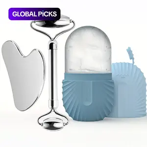 Face Roller Facial Skincare Ice Roller Set, Facial Care Tool, 1 Set Heart-shaped Design Facial Scraper & Ice Cube Mold & Double-head Massage Roller #GLOBAL PICKS