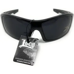 Locs Men'S Rectangular Hardcore Black Wrap 63Mm Sunglasses (Cursive Logo)