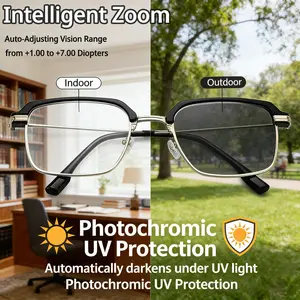 Progressive Multifocal Reading Glasses for Men Women Smart Auto Focus Transition Readers UV400 Polarized Sunglasses for Driving Outdoor Blue Light Blocking Computer Eyeglasses No-Switch 3-in-1 Presbyopia Glasses Useful Health Birthday Gift for Dad Mom