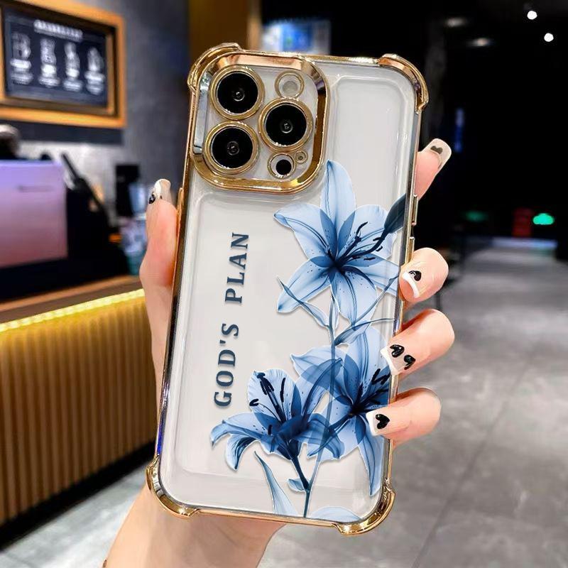 God's Plan Divine Purpose Blue Lily Illustration Phone Case. FourReinforced Corners Effectively Buffer Falling Impact, Wear-Resistant Ink Makes Pattern Not Easy To Fade. Suitable for iPhone 17.16.15.14.13.12.