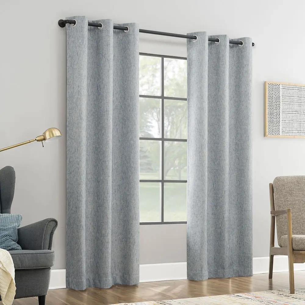 40"x96" Sun Zero Aldwin Slub Magnetic Closure 100% Blackout Grommet Curtain Panel Washed Blue