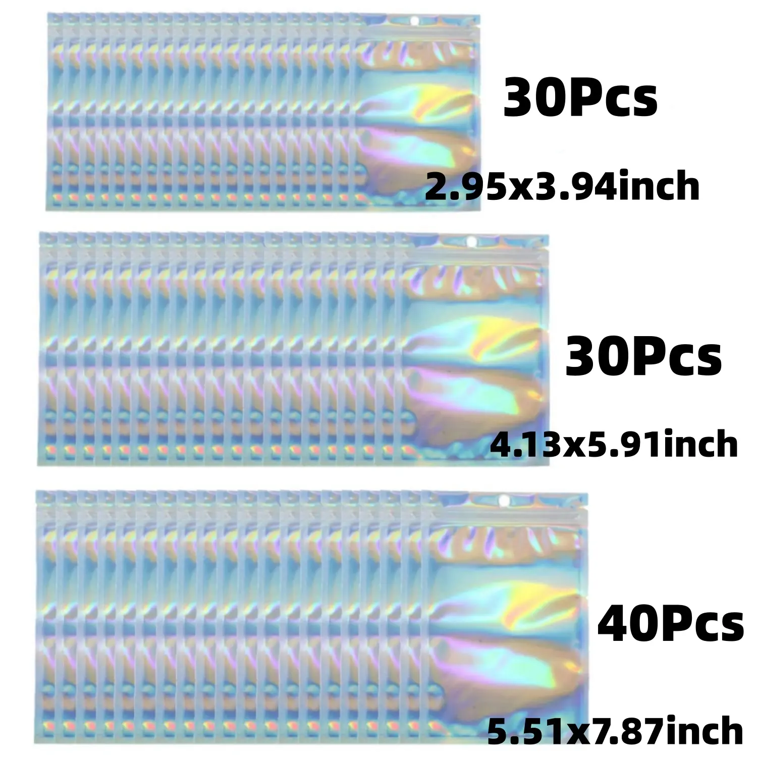 100Pcs Holographic Mylar Bags, Smell Proof & Resealable Bag for Small Business, Foil Freshie Bags for Treat,Jewelry, Candy, Keychain, Package, Christmas Gift Bags, Goodie Baggies (3 sizes) - Home Improvement.