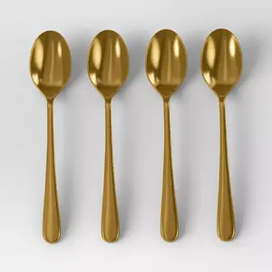 4pc Harrington Cocktail Spoons Gold - Threshold ™ : Modern Gold Flatware Set, Stainless Steel, Dishwasher-Safe, Service for 4