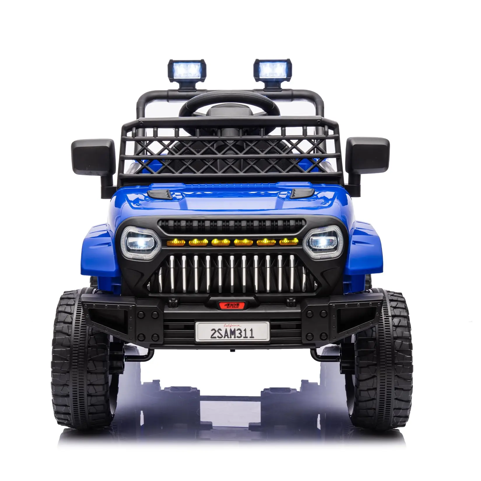 GARVEE Unisex 12V Battery-Powered Electric Ride-On Truck Toy with Ride on Wheels for 3-4 Years Toddlers - 4-Wheel Suspension, Remote Control, Battery Display, LED Lights, Music Feature, Dark Blue