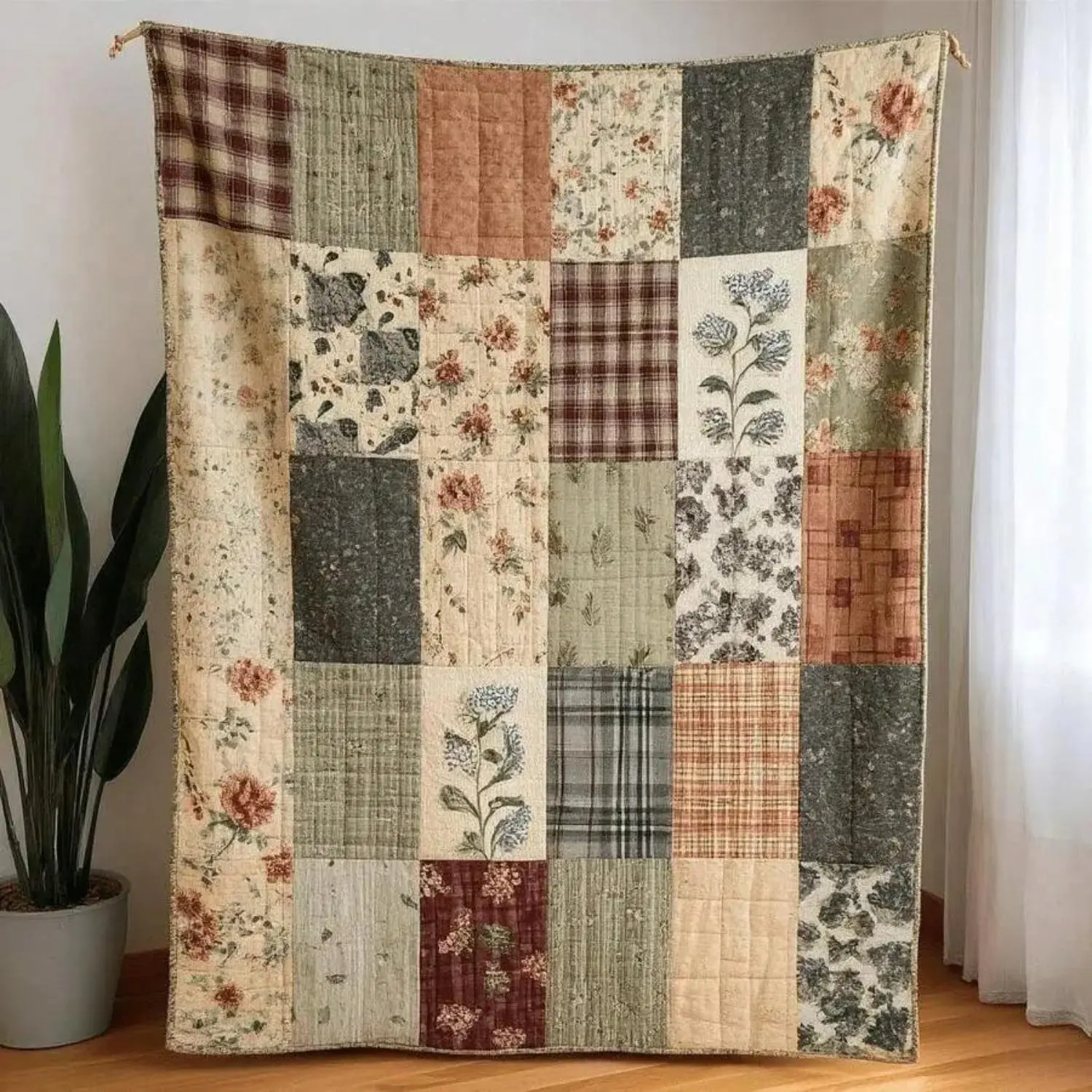 【Blanket】Vintage Floral 2D Flat Print Farmhouse Flannel Blanket, Neutral Muted Country Cottage Quilt Throw Blanket, Soft Plush Warm Blanket for Couch Bedroom, Cozy Comfy Nap Blanket, Perfect Giftable Decorative Blanket