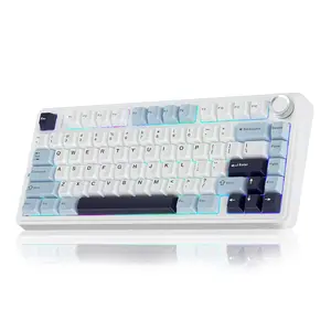 AULA F75 75% Mechanical Wireless Keyboard, Hot Swappable Creamy Model with Pre-lubed Reaper Customizable Switches, 2.4GHz/Type-C/Bluetooth 5.0 Connectivity, RGB Illuminated Bluetooth Mechanical Keyboard (White & Blue), Creamy Keyboard, Bluetooth Keyboards