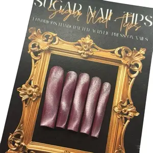 Pink Cat Eye Acrylic Luxury Press-On Nails - Glitter Sparkles, Easy Application, Colorful Design, Perfect for Expressing Your Style