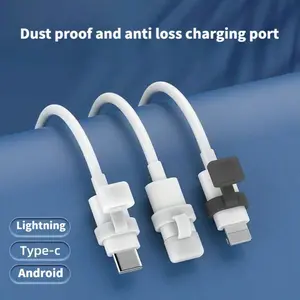 5pcs Data Line Interface Dust Plugs, Charging Cable Plug Protector Cover, Fits All Lightning-Type C, Silicone Adjustable Anti-Loss Wire Organizer