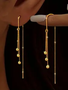 A Pair of Tassel Earrings for Women & Girls, Stylish Stainless Steel Tassel Design Plain Dangle Earrings, Trendy Jewelry, Perfect for Music Festivals And Parties, Suitable for Gifting