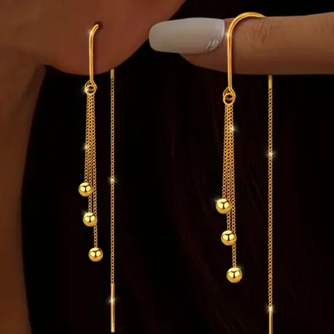 A Pair of Tassel Earrings for Women & Girls, Stylish Stainless Steel Tassel Design Plain Dangle Earrings, Dangling Earrings, Trendy Jewelry, Party Festival Earrings, Perfect for Music Festivals And Parties, Suitable for Gifting