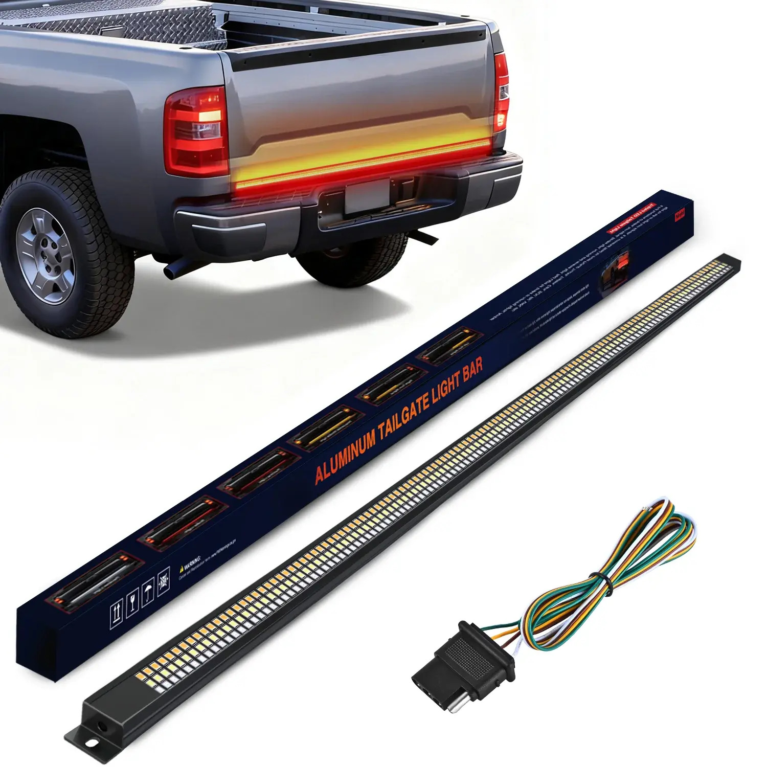 Nilight 60-Inch Aluminum Frame Triple Row LED Tailgate Light Bar, 1200-LED Backlights with Multiple Modes, Red-White-Amber Automotive & Motorcycle Work Light, Led Tailgate Lights