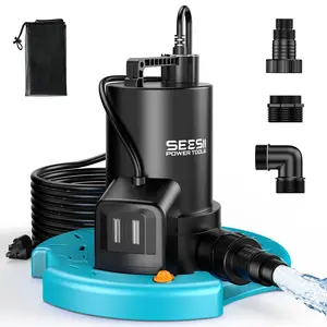 SEESII 1/3HP Pool Cover Pump Automatic On/Off 3035GPH Submersible Water Pump with Filter Net 25ft Cord Check Valve for Swimming Pool Hot Tubs Pond