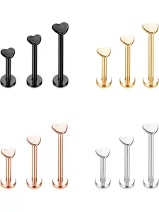 12 Pcs 16G Lip Studs 6mm 8mm 10mm Stainless Steel Internally Threaded Lip Cartilage Tragus Helix Rings Forward Opal CZ Heart Flat Back Monroe Piercing Jewelry Helix Pierced Ring