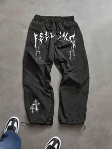 Men's New Casual Sports Pants, Loose Fit, Elastic Cuff, Fashionable Print, Lightweight Fabric, Perfect for Daily Wear, Athleisure Style Bottoms