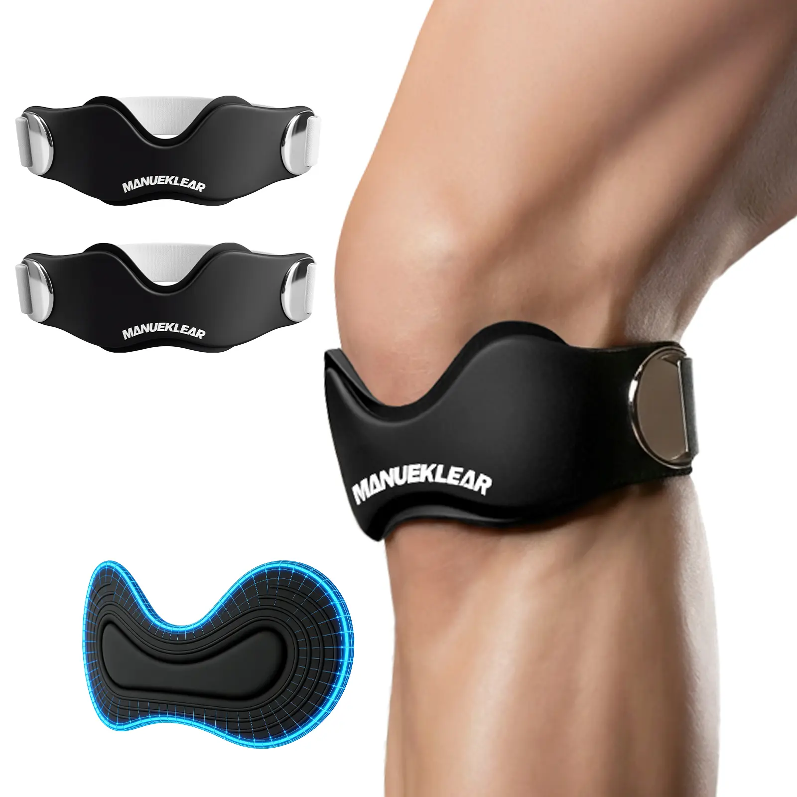 M MANUEKLEAR Patella Knee Strap - Adjustable V-Shaped Silicone, Tendon-Targeted Fit, Adjustable Support Protective Gear for Men & Women, Running & Hiking Pain Relief, Knee Band, Knee Supporter