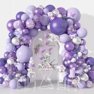 Amandir 144Pcs Purple Balloons Garland Arch Kit for Butterfly Baby Shower Decorations for Girl, 12Pcs Butterfly Stickers Lavender Purple Confetti Metallic Balloon for Birthday Wedding Party Decoration