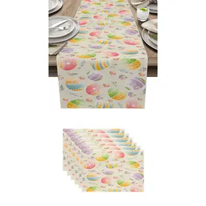 7pcs,Easter Table Runner Set, Daisy Rabbit Design, 7-Piece Dining Room Decor, Spring Holiday Home Decoration, Kitchen & Dining Table