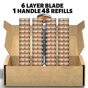Men's Razor Blade Replacement, 48pcs Razor Blade & 1 Count Handle, Sharp Handheld Razor Blade, Men's Care Product for Daily Use, Replaceable Blades, Hair Removal