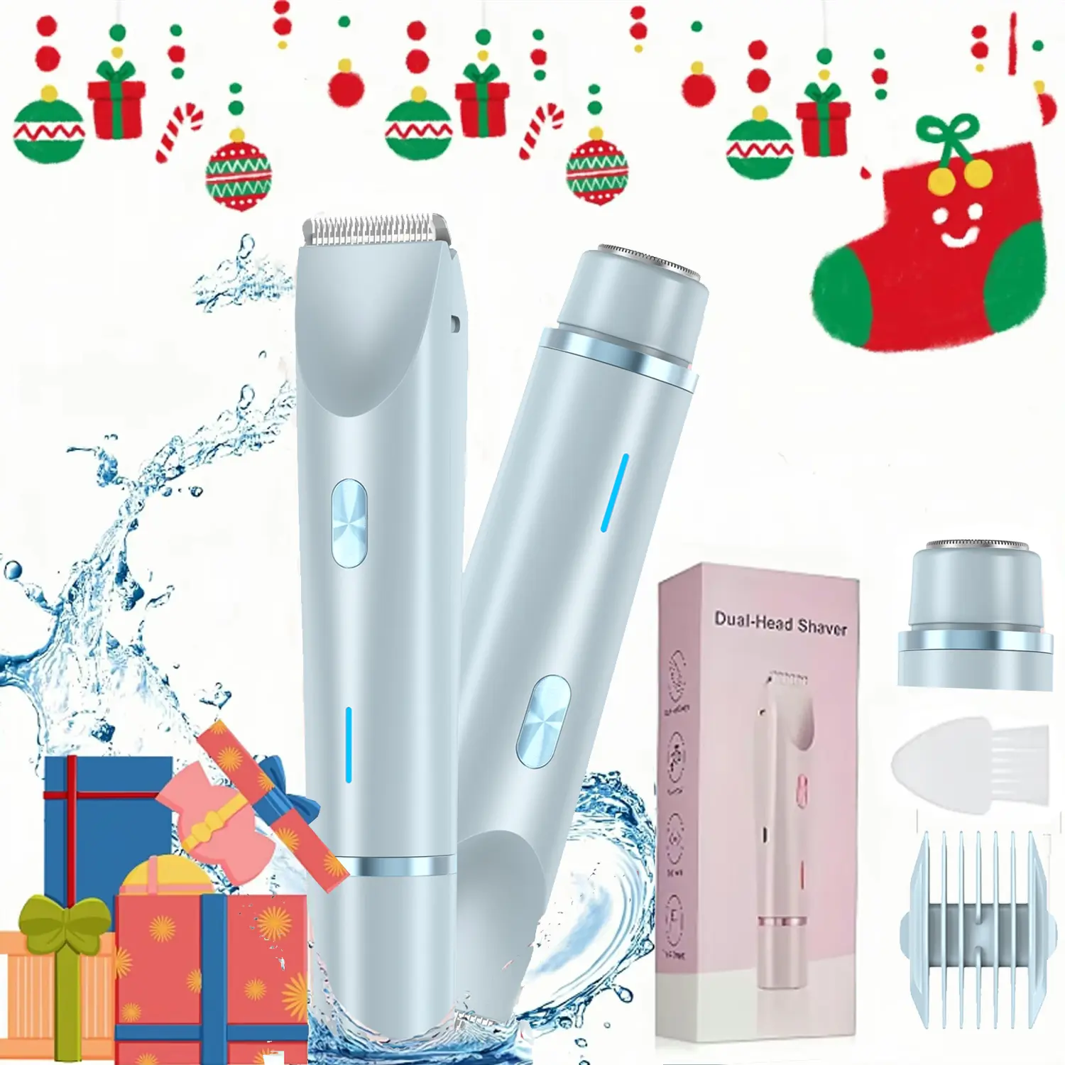 Bikini Trimmer for Women, Electric Shaver and Razor, Intimate Pubic Trimmer, 2-in-1 Body and Facial Hair Removal for Painless Trimming of Pubic Face Underarm Legs, IPX7 Waterproof, USB Rechargeable Trimmer, Cordless Charging Trimmer