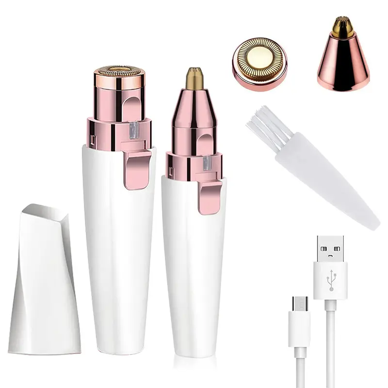 Women's 2 In 1 Cordless Nose Hair Trimmer - 2 In 1 Hair Trim Tool, Eyebrow Precision Shaper, Facial/Body Groomer, Painless Epilator, USB Rechargeable Battery, LED Light, Portable PVC Personal Care Appliance, Daily Care Use
