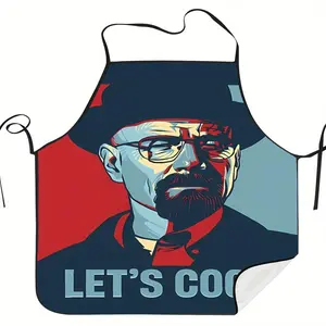 Cool Print Kitchen Apron with Print "LET'S COOK", 1 Count Lightweight Summer Breathable Cooking Apron,Polyester Unisex BBQ Apron, Birthday Present,Gift for Father,Husband,Uncle,Son & BF,Father's Day Gift,Back To School Gift